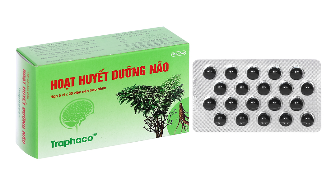 Chi tiết Viên bao phim Hoạt Huyết Dưỡng Não Traphaco giúp cải thiện trí nhớ (5 vỉ x 20 viên)